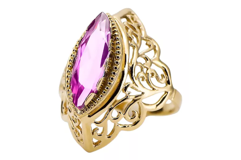 14-кв Желтое золото Аметист Кольцо Винтаж изделия vrc017y